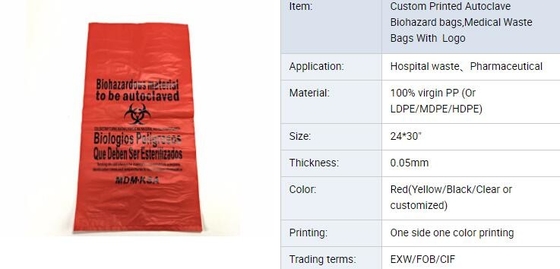 Open Ended Red Biohazard Liners Disposable LLDPE Bags Disposing Waste Plastic Bags For Health Applications