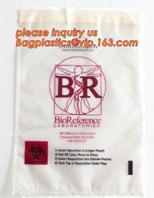 Specimen Biohazard Bag/k bag with pocket, Manufacturer BioHazard Medical Specimen Zip Bags, bagplastics, bagease