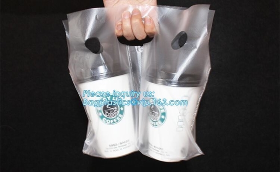 100% Biodegradable Cup bags, HDPE polyethylene plastic coffee juice cups drinking carrier take out bag Tea Cup Tea Holde