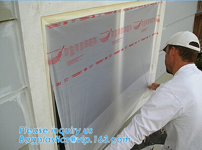 Indoor crepe paper taped Masking Film, tape prefold masking film with hand masker, Plastic painting Masking Tape Film w