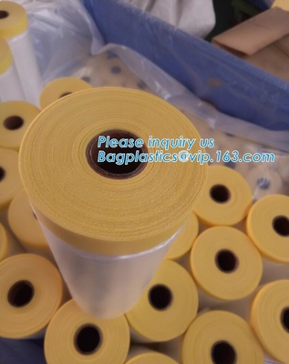 Disposable PE Pre-Taped Self Static Cling Masking Film, Cover Mask Plastic Drop Film PE Protection Film With Tape