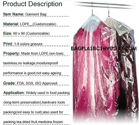 wholesale laundry garment bag on roll clear ldpe with printing, Plastic garment bags on roll, garment bags, clothes bags