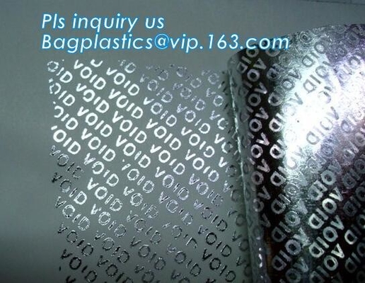 Void Hologram labels stickers,sliver tamper evident security VOID label,adhesive moon rock pre cotton size label roll vo