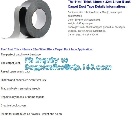 Carpet duct tape,Professional Grade Strong Repair Sealing Joining Plumbing Silver PVC Duct Tape 48MM X 30M bagplastics