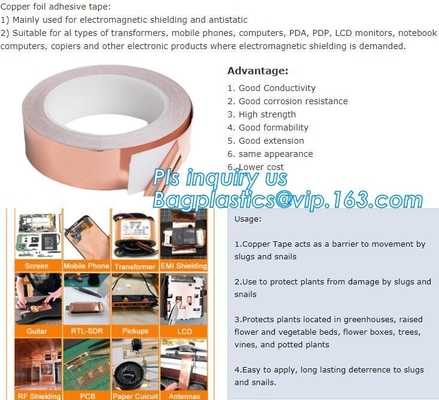 Adhesive Backed Copper Foil Tape Electrically Conductive for glass/EMIElectrically Conductive Copper Foil Tape bagease