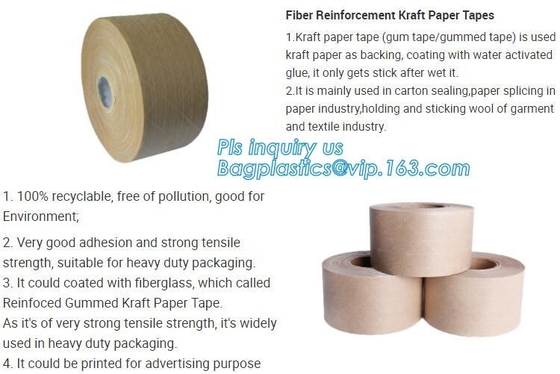 Water-activated Reinforce Kraft Gummed Paper Tape for Sealing & Strapping,Self adhesive kraft paper gummed tape bagease