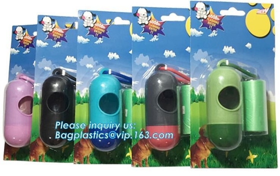 LED Flashlight Dog Waste Bag Dispenser Holder with Pet Waste Bag Poop Roll Bags, BPI ASTM D6400 EN13432 Approval Customi