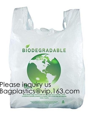 Compostable Plastic Pet Waste Bags with T-Shirt Handle,Green Compostable T-Sack Shopping Bag, PLA+PBAT, BAGEASE, BAGPAC