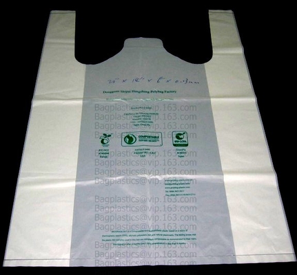 Starch Biodegradable T Shirt Bags Made Of PLA PBAT, 100% Biodegradable &amp; Compostable,T-Shirt Shopping Bags, DOLLAR STORE