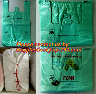 Biodegradable Bags With Handles, Eco Friendly Thank You Grocery Bags T-Shirt Reusable And Disposable Grocery Bags