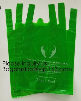 Supermarket Bio-Degradable Compostable T Shirt Bags Thank You Tote Perfect For Business. Best Bulk, Heavy Duty