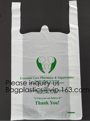 Supermarket Bio-Degradable Compostable T Shirt Bags Thank You Tote Perfect For Business. Best Bulk, Heavy Duty