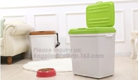 Promotion Eco-friendly Plastic Scoop Pet Dog Food Storage Container, pet food container,dog treat jar with gold bone cov