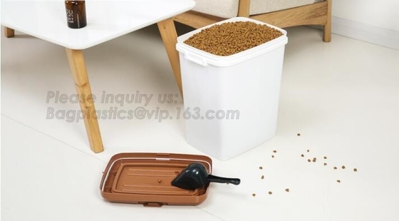 BPA free pet food storage container with wheels, Promotion Plastic Pet Food Storage Container With Bowl container, treat