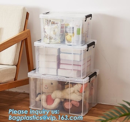 Household Multi-function Large Size Clear Plastic Storage Box Sundry Clothes Storage Box With Lid, First Aid Plastic Tra