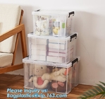 eco-friendly transparent plastic container multipurpose storage box for home, Clear Box with a White Lid and Black Latch