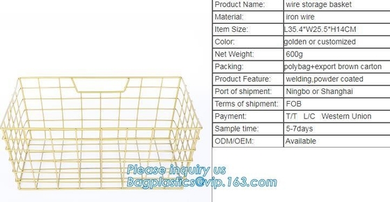 metal wire storage basket with tray in whole sale lowest MOQ sale even just buy 1 set, Kitchen storage Rose gold wire me