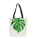 Cotton Material and Handled Style cotton canvas stripe shopping tote bag with leather straps,handle big cotton shopping