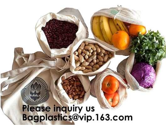 Reusable Produce Bags of Unmatched Quality - Natural Cotton Mesh is Biodegradable,Cotton Packing Bags For Fruit &amp; Vegeta