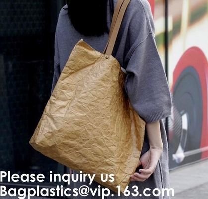 Custom Durable Waterproof Reusable Washable Brown Tote Paper Tyvek Shopping Bag, Recycle Gift Tyvek Shopping Bag, Bageas