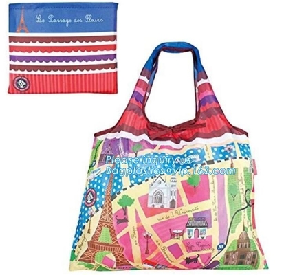 Custom heat sublimation reusable green polyester grocery fold tote bag foldable shopping bag,Drawstring Backpack/Promoti