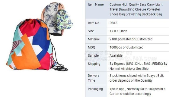 promotional Gym drawstring backpack tip quality polyester, backpack,sport resistant backpack bag,string closure shoe bag