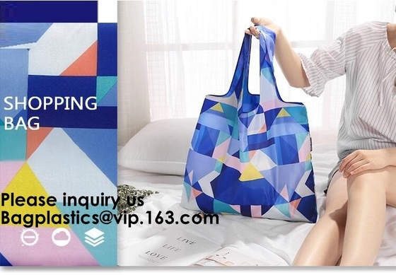 Promotional Reusable Custom Design Colorful Polyester Folding Tote Shopping Bag,Portable Recycled Polyester Nylon Reusab