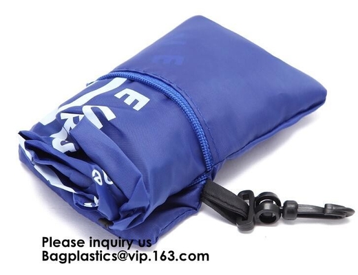 Printing Logo Polyester Handled Foldable Tote Bag With Snap Closure Foldable Bag Pocket Folding Nylon Shopping Bag