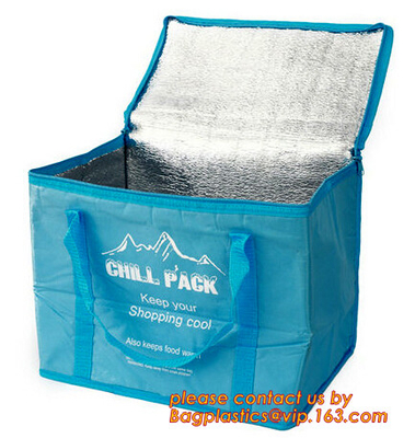 Frozen Food Insulated Cooler Bag Food Delivery, Sturdy Zipper, Foldable, Washable, Heavy Duty, Stands Upright, Completel