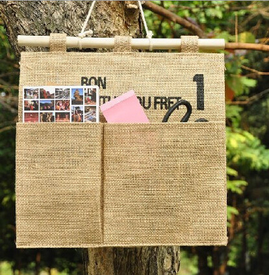 manufacturer Natural Jute canvas fabric wall hanging storage organizer carriage bag,Wall hanging pocket storage organize