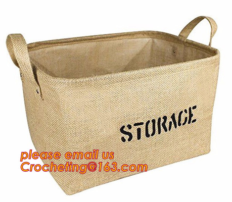 100% jute storage basket,natural jute material collapsible decorative storage basket,Home handmade jute woven rope toy s