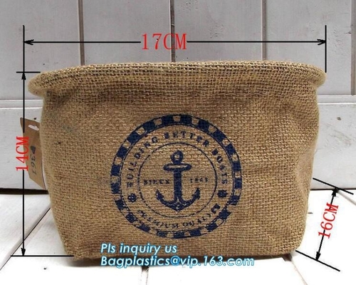 Fabric 3 sets Jute home organization storage basket/boxes stackable for household with cotton handle bagease package