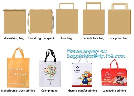 drawstring bag, back pack, tote bag, shopping bag, monochrome screen printing, color printing, thermal transfer, laminat