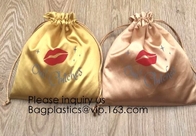 Shinny Golden Satin Drawstring Bag With Rose Gold Printing,Satin Pouch With Ruffle,Small Colorful Thick Satin Drawstring