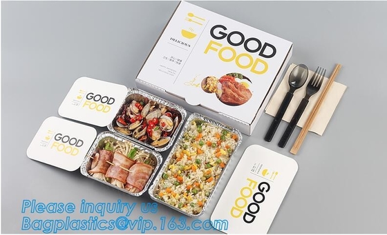 Food grade aluminium foil container/ carryout lunch box/tray with Cardboard Lid,airline foil food container bagplastics