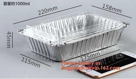 Food grade aluminium foil container/ carryout lunch box/tray with Cardboard Lid,airline foil food container bagplastics