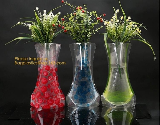 Standup Vase Folding Disposable Plastic Vinyl For Wedding, Wide Transparent Vinyl Plastic Standup Flower Vase