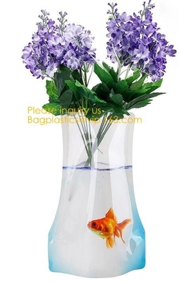 Standup Vase Folding Disposable Plastic Vinyl For Wedding, Wide Transparent Vinyl Plastic Standup Flower Vase