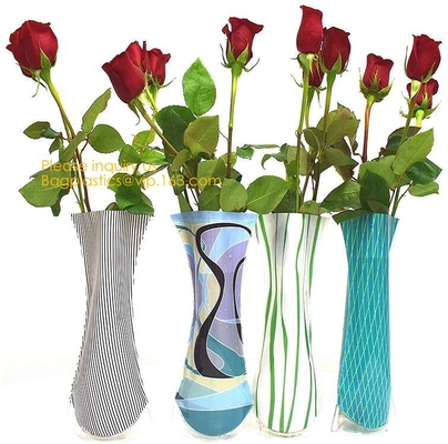 Standup Vase Folding Disposable Plastic Vinyl For Wedding, Wide Transparent Vinyl Plastic Standup Flower Vase