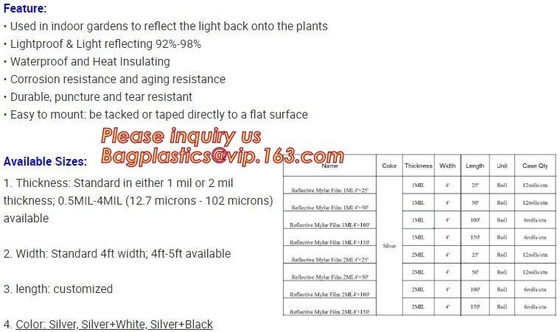 Thermal Insulation reflective aluminium metalized pet film for package or agriculture,Metallized PET /PE coated Film PET