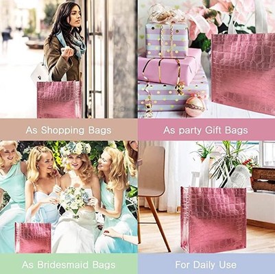 Rose Gold Gift Non-woven Bags, Bridesmaid Bags, Glossy Glitter Durable Reusable Grocery Bag Tote Bag Handl