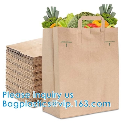 Brown Grocery Kraft Paper Bag With Handle Custom Print Logo, Kraft Paper Shopping Bag With Logo BAGEASE.CN