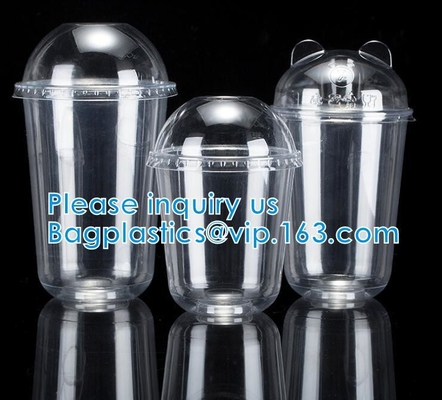 U Shaped Creative Disposable Plastic Cup Transparent Beverage Juice Coffee Tea Takeaway Packaging Cups With Lid