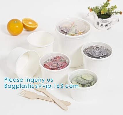 Eco Friendly Disposable Takeaway Food Container Kraft Paper Noodle Bowls Hot Soup Cup With Paper Flat Lid