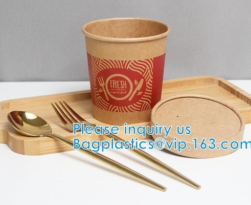 Eco Friendly Disposable Takeaway Food Container Kraft Paper Noodle Bowls Hot Soup Cup With Paper Flat Lid