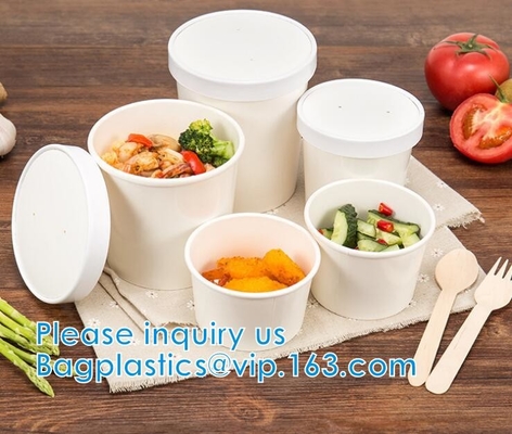 Eco Friendly Disposable Takeaway Food Container Kraft Paper Noodle Bowls Hot Soup Cup With Paper Flat Lid