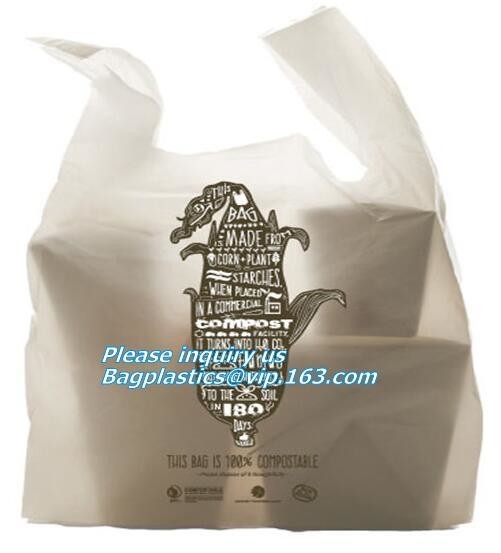 Compostable T-Shirt Bags/Vest Carrier PE Plastic resuable shopping bag, Biodegradable and Compostable T-shirt Bags/vest