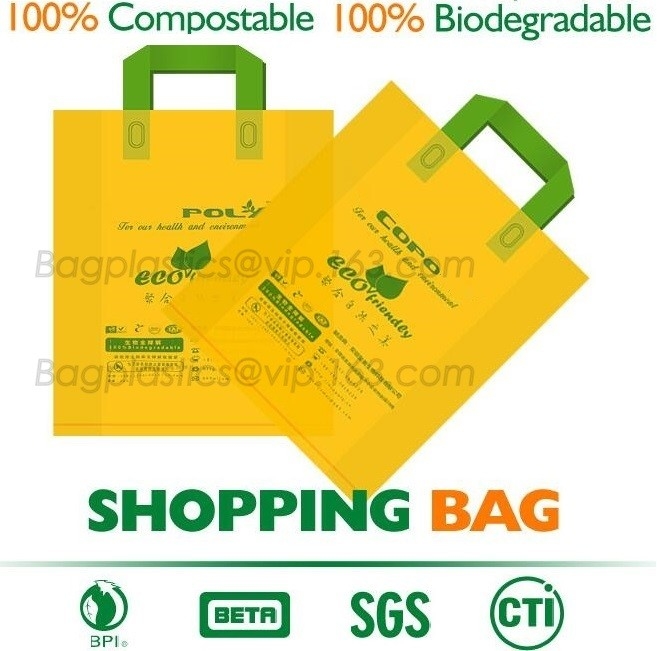 100% Compostable Shopper, Biodegradable Handle Handy Carrier Eco Bio Starch Plant Biodegradable T-Shirt Bags With Logo