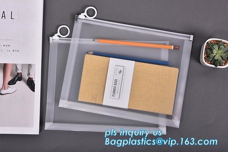 Zippered Envelope Zip Waterproof PP Bags Seamless Slider Closure Storage Pouch For A4 Paper, Magazine, Memo