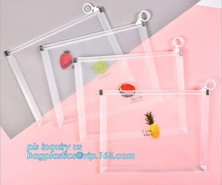 Custom Packaging Clear PVC Jelly Bag with Plastic Slider k PVC Storage Cosmetics Packing Bag, white logo small pla